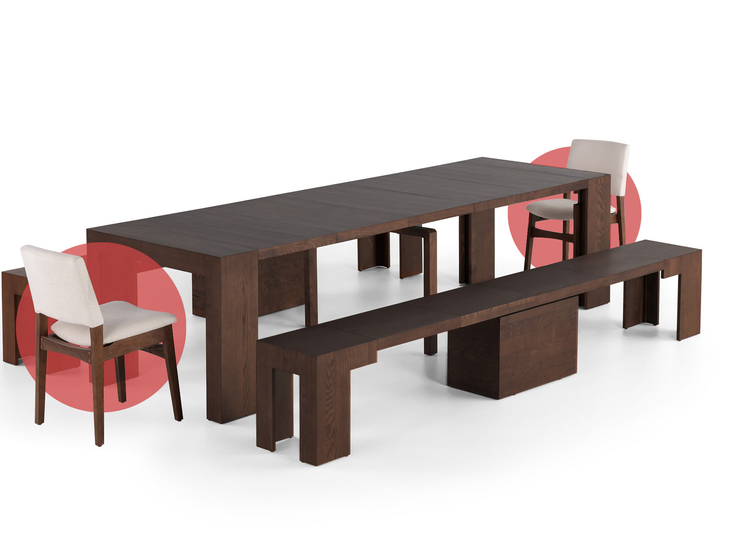 Brazilian Sequoia::Gallery::Brazilian Sequoia Transformer Table Shown with Removable Panels